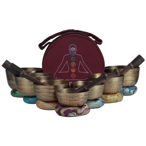 7 Chakras Hand Beaten Lining Singing Bowl Set